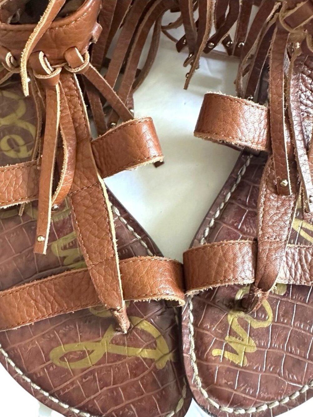 Sam Edelman Gardenia Tall Gladiator Leather Flat Fringed Sandals Brown US 6.5M - Picture 11 of 15